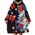 Hawaiian and Japanese Together Wearable Blanket Hoodie Hibiscus and Koi Fish Polynesian Pattern Colorful Style