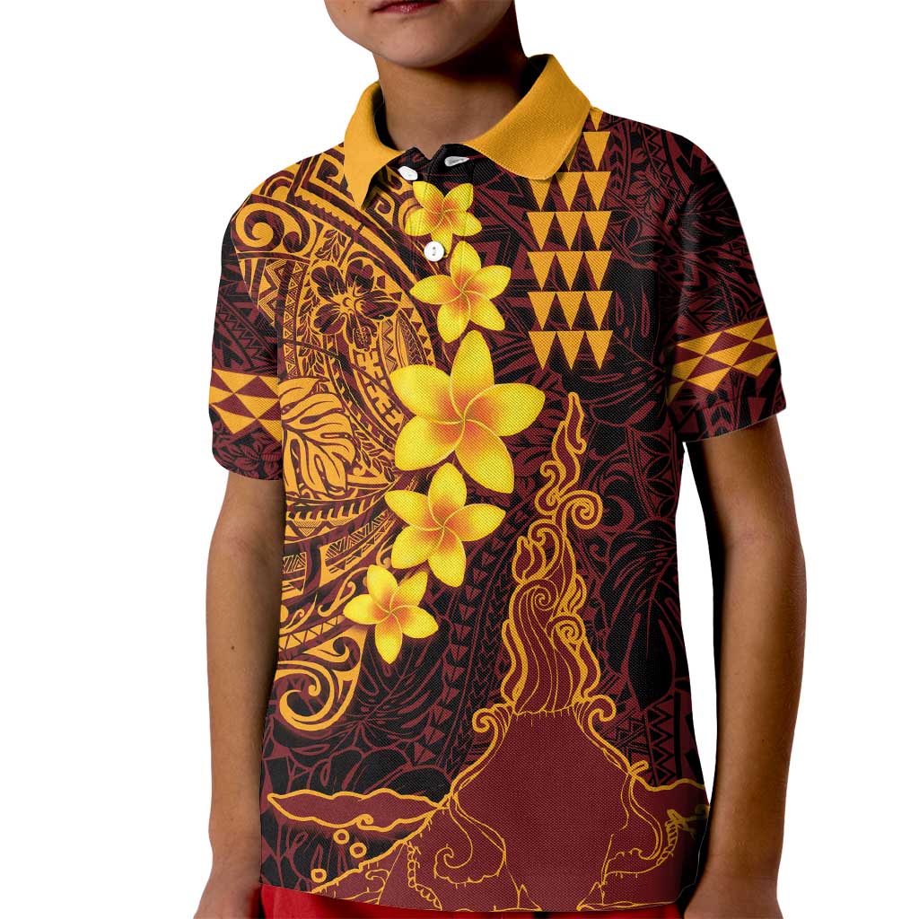 Hawaii Volcano Kid Polo Shirt Polynesian and Kakau Pattern LT03 Kid Red - Polynesian Pride
