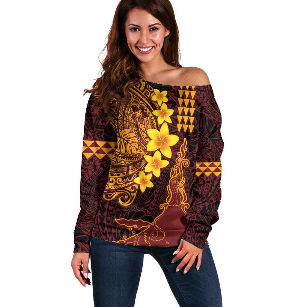 Hawaii Volcano Off Shoulder Sweater Polynesian and Kakau Pattern LT03 Women Red - Polynesian Pride