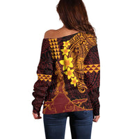 Hawaii Volcano Off Shoulder Sweater Polynesian and Kakau Pattern LT03 - Polynesian Pride