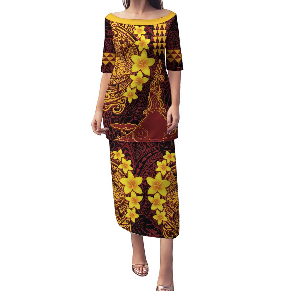 Hawaii Volcano Puletasi Polynesian and Kakau Pattern LT03 Long Dress Red - Polynesian Pride