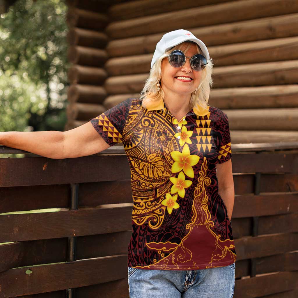 Hawaii Volcano Women Polo Shirt Polynesian and Kakau Pattern LT03 - Polynesian Pride