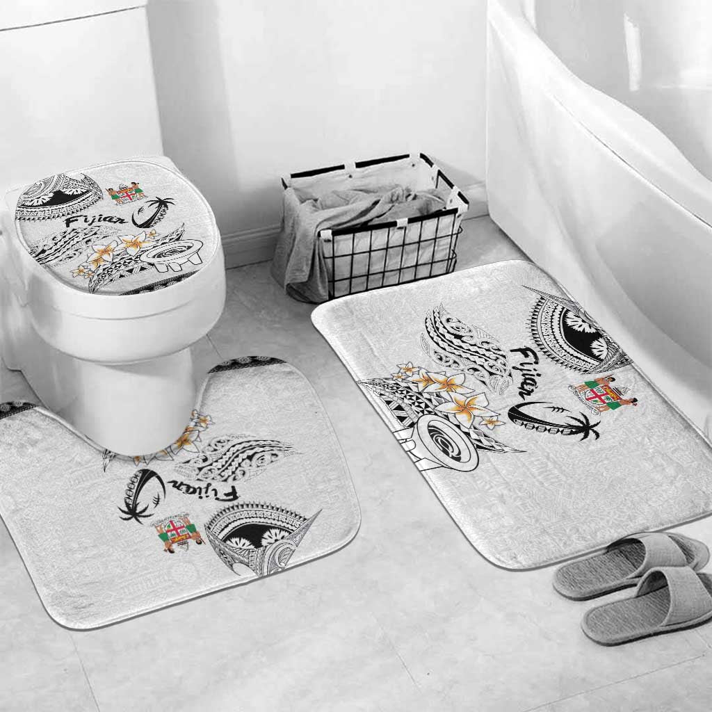 Fijian Traditional Culture Bathroom Set Tapa Tribal Tattoos LT03 Mat Set Only (3 pcs) One Size White - Polynesian Pride