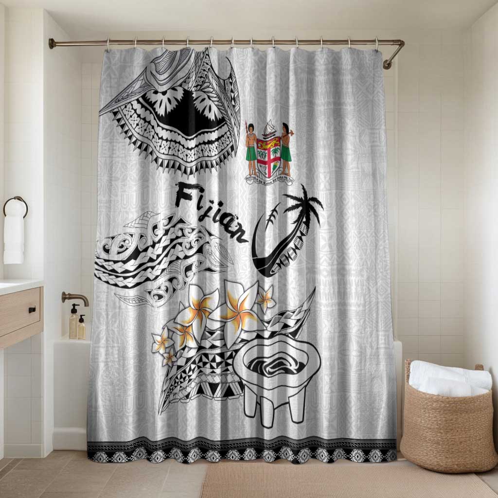 Fijian Traditional Culture Bathroom Set Tapa Tribal Tattoos LT03 Shower Curtain Only White - Polynesian Pride