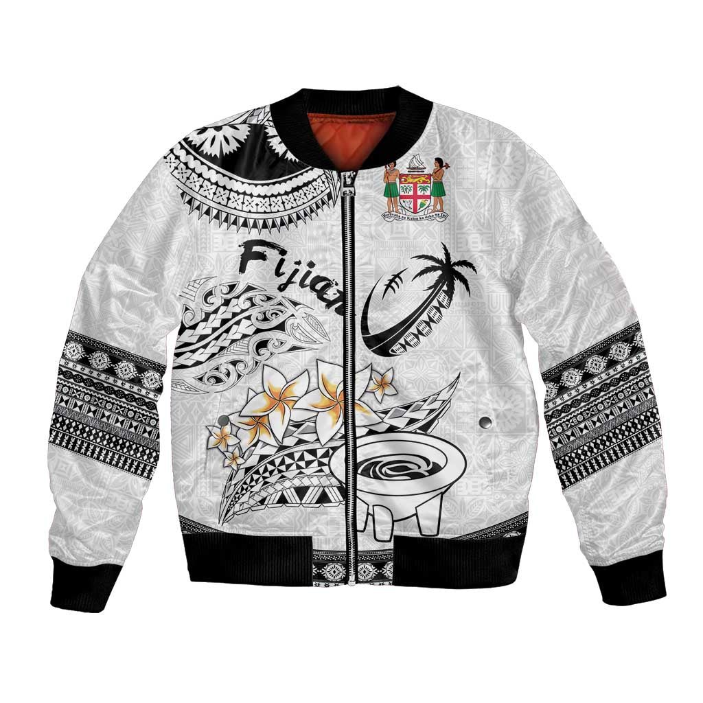 Fijian Traditional Culture Bomber Jacket Tapa Tribal Tattoos LT03 Unisex White - Polynesian Pride