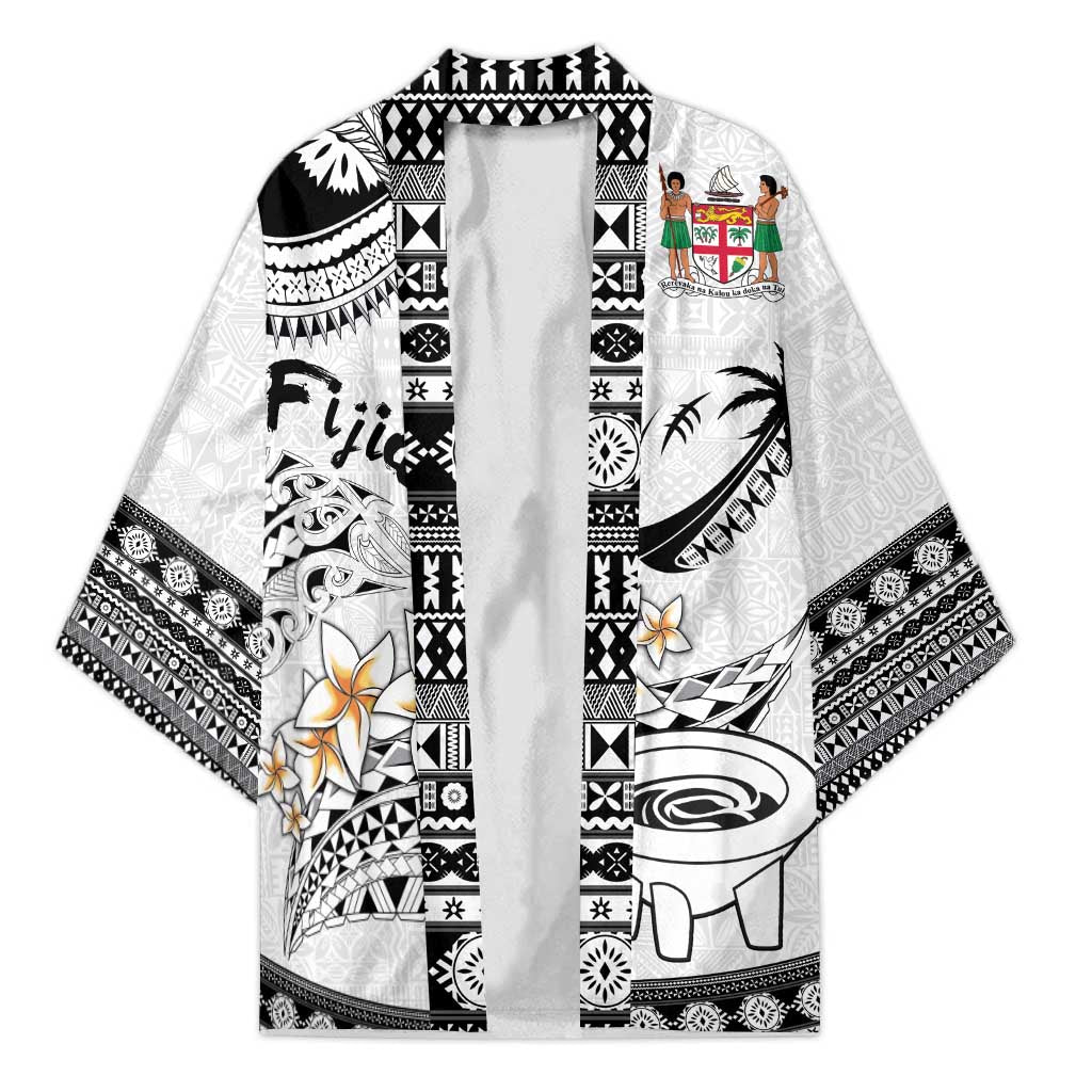 Fijian Traditional Culture Kimono Tapa Tribal Tattoos LT03 Unisex White - Polynesian Pride
