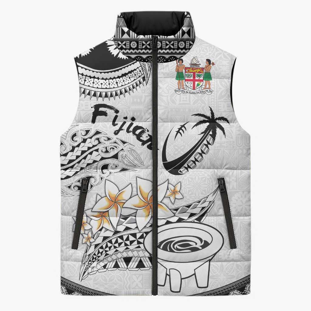 Fijian Traditional Culture Sleeveless Puffer Jacket Tapa Tribal Tattoos LT03 Unisex White - Polynesian Pride