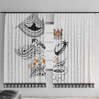 Fijian Traditional Culture Window Curtain Tapa Tribal Tattoos LT03 With Hooks White - Polynesian Pride