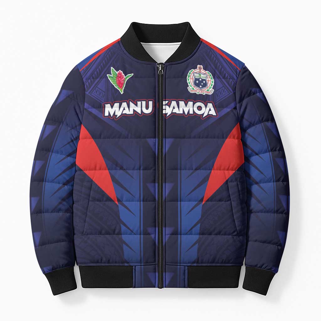 Custom Rugby Samoa Bomber Puffer Jacket Siva Tau Spirit Sporty Vibes LT03 Unisex Navy - Polynesian Pride