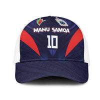 Custom Rugby Samoa Mesh Trucker Cap Siva Tau Spirit Sporty Vibes LT03 One Size White Navy - Polynesian Pride