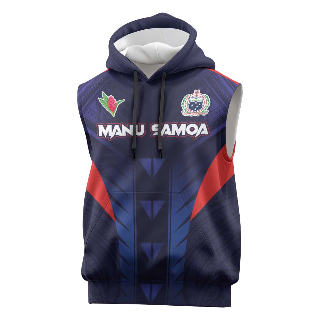 Custom Rugby Samoa Sleeveless Hoodie Siva Tau Spirit Sporty Vibes LT03 Navy - Polynesian Pride
