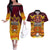 PNG Port Moresby Vipers Rugby Couples Matching Off The Shoulder Long Sleeve Dress and Hawaiian Shirt Fire Vipers Mix PNG Bird Polynesian Tattoo LT03 Yellow - Polynesian Pride