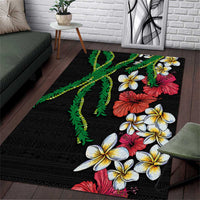 Hawaiian Tropical Flowers and Maile Pikake Area Rug Polynesian Tribal Pattern Black Color LT03 Black - Polynesian Pride