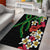 Hawaiian Tropical Flowers and Maile Pikake Area Rug Polynesian Tribal Pattern Black Color