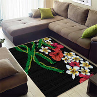 Hawaiian Tropical Flowers and Maile Pikake Area Rug Polynesian Tribal Pattern Black Color LT03 - Polynesian Pride