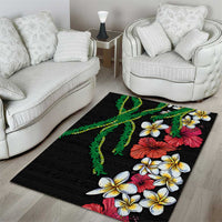 Hawaiian Tropical Flowers and Maile Pikake Area Rug Polynesian Tribal Pattern Black Color LT03 - Polynesian Pride