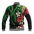 Hawaiian Tropical Flowers and Maile Pikake Baseball Jacket Polynesian Tribal Pattern Black Color