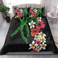 Hawaiian Tropical Flowers and Maile Pikake Bedding Set Polynesian Tribal Pattern Black Color LT03 - Polynesian Pride