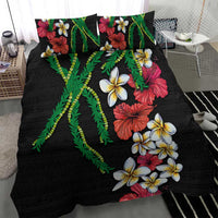 Hawaiian Tropical Flowers and Maile Pikake Bedding Set Polynesian Tribal Pattern Black Color LT03 - Polynesian Pride