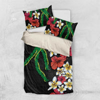 Hawaiian Tropical Flowers and Maile Pikake Bedding Set Polynesian Tribal Pattern Black Color LT03 US Twin 172cm x 218cm Black - Polynesian Pride