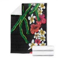 Hawaiian Tropical Flowers and Maile Pikake Blanket Polynesian Tribal Pattern Black Color LT03 - Polynesian Pride