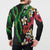 Hawaiian Tropical Flowers and Maile Pikake Button Sweatshirt Polynesian Tribal Pattern Black Color