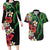 Hawaiian Tropical Flowers and Maile Pikake Couples Matching Long Sleeve Bodycon Dress and Hawaiian Shirt Polynesian Tribal Pattern Black Color