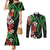 Hawaiian Tropical Flowers and Maile Pikake Couples Matching Mermaid Dress and Long Sleeve Button Shirt Polynesian Tribal Pattern Black Color