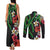 Hawaiian Tropical Flowers and Maile Pikake Couples Matching Tank Maxi Dress and Long Sleeve Button Shirt Polynesian Tribal Pattern Black Color