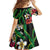 Hawaiian Tropical Flowers and Maile Pikake Family Matching Off The Shoulder Long Sleeve Dress and Hawaiian Shirt Polynesian Tribal Pattern Black Color