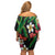 Hawaiian Tropical Flowers and Maile Pikake Family Matching Off Shoulder Short Dress and Hawaiian Shirt Polynesian Tribal Pattern Black Color LT03