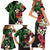 Hawaiian Tropical Flowers and Maile Pikake Family Matching Short Sleeve Bodycon Dress and Hawaiian Shirt Polynesian Tribal Pattern Black Color