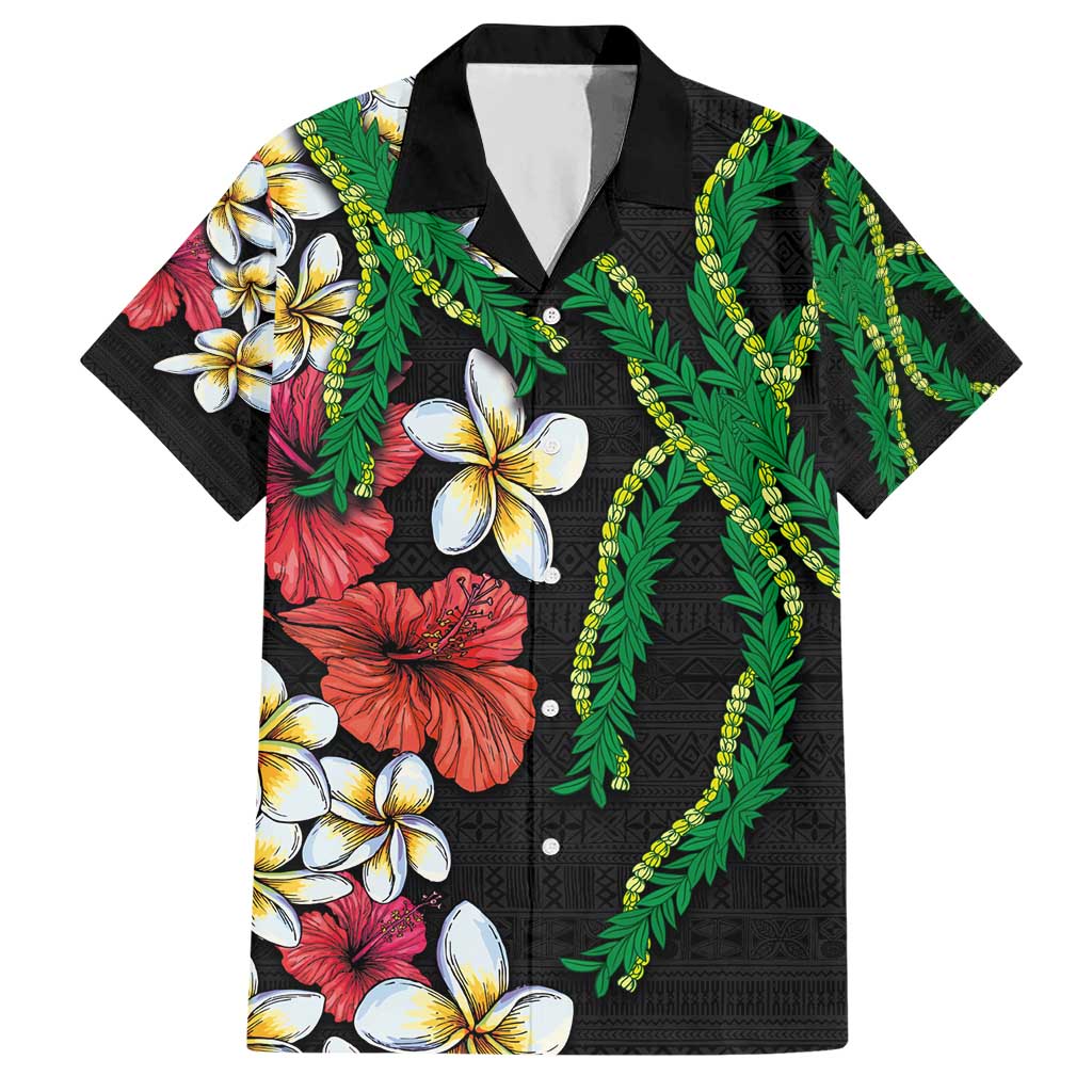 Hawaiian Tropical Flowers and Maile Pikake Hawaiian Shirt Polynesian Tribal Pattern Black Color LT03 Black - Polynesian Pride