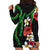 Hawaiian Tropical Flowers and Maile Pikake Hoodie Dress Polynesian Tribal Pattern Black Color