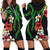 Hawaiian Tropical Flowers and Maile Pikake Hoodie Dress Polynesian Tribal Pattern Black Color