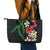 Hawaiian Tropical Flowers and Maile Pikake Leather Tote Bag Polynesian Tribal Pattern Black Color