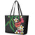 Hawaiian Tropical Flowers and Maile Pikake Leather Tote Bag Polynesian Tribal Pattern Black Color