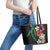 Hawaiian Tropical Flowers and Maile Pikake Leather Tote Bag Polynesian Tribal Pattern Black Color