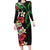 Hawaiian Tropical Flowers and Maile Pikake Long Sleeve Bodycon Dress Polynesian Tribal Pattern Black Color