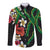 Hawaiian Tropical Flowers and Maile Pikake Long Sleeve Button Shirt Polynesian Tribal Pattern Black Color