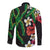 Hawaiian Tropical Flowers and Maile Pikake Long Sleeve Button Shirt Polynesian Tribal Pattern Black Color