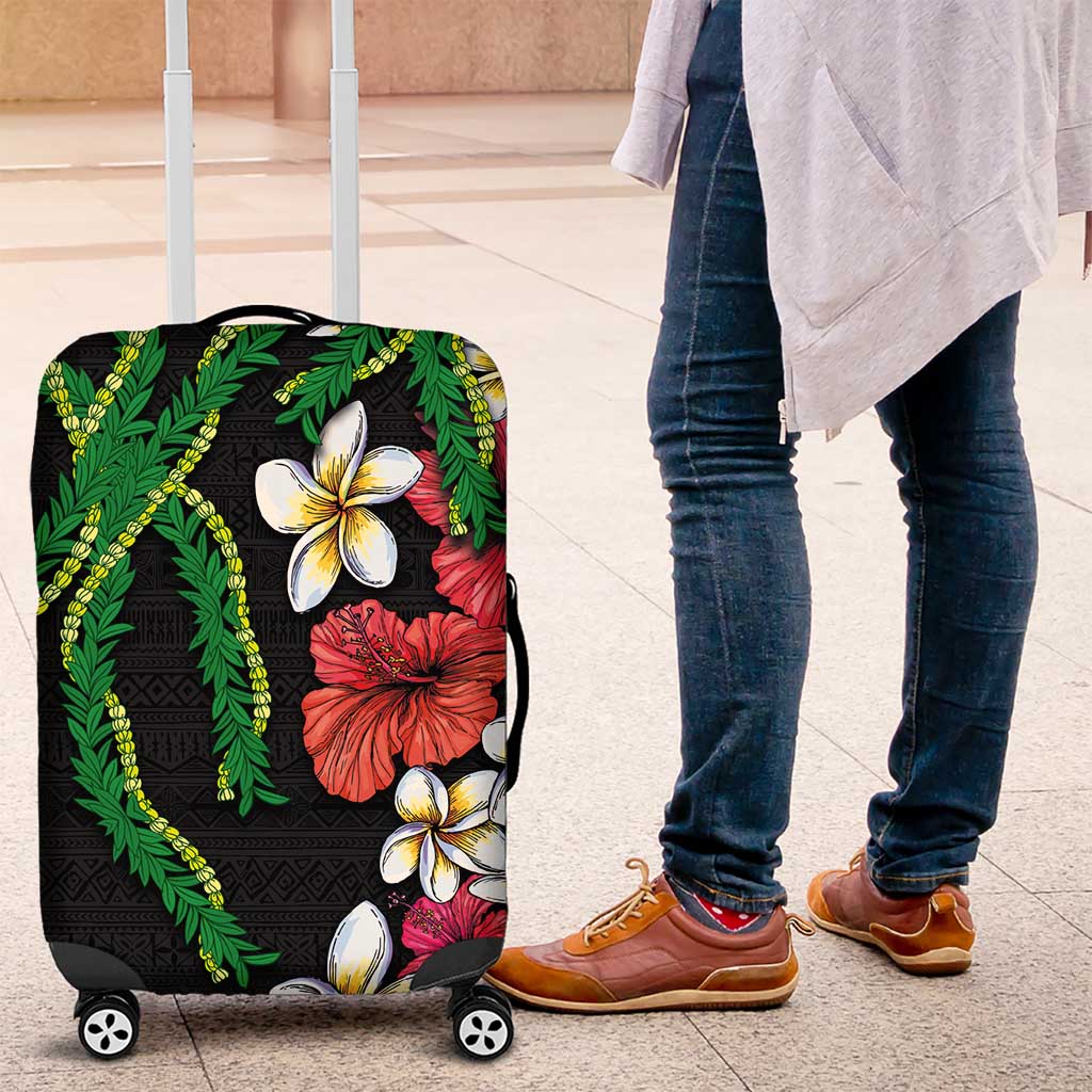 Hawaiian Tropical Flowers and Maile Pikake Luggage Cover Polynesian Tribal Pattern Black Color LT03 Black - Polynesian Pride