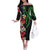 Hawaiian Tropical Flowers and Maile Pikake Off The Shoulder Long Sleeve Dress Polynesian Tribal Pattern Black Color