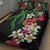 Hawaiian Tropical Flowers and Maile Pikake Quilt Bed Set Polynesian Tribal Pattern Black Color