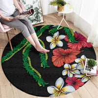 Hawaiian Tropical Flowers and Maile Pikake Round Carpet Polynesian Tribal Pattern Black Color LT03 - Polynesian Pride