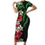 Hawaiian Tropical Flowers and Maile Pikake Short Sleeve Bodycon Dress Polynesian Tribal Pattern Black Color