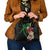 Hawaiian Tropical Flowers and Maile Pikake Shoulder Handbag Polynesian Tribal Pattern Black Color