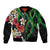 Hawaiian Tropical Flowers and Maile Pikake Sleeve Zip Bomber Jacket Polynesian Tribal Pattern Black Color