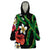 Hawaiian Tropical Flowers and Maile Pikake Wearable Blanket Hoodie Polynesian Tribal Pattern Black Color