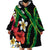 Hawaiian Tropical Flowers and Maile Pikake Wearable Blanket Hoodie Polynesian Tribal Pattern Black Color